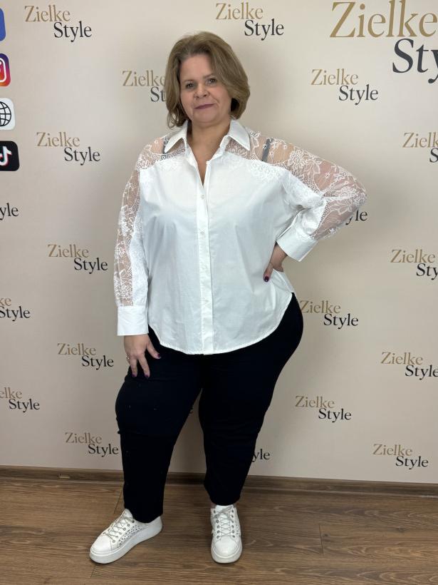 Koszula jednokolorowa z dodatkiem koronki - K19205 - biała