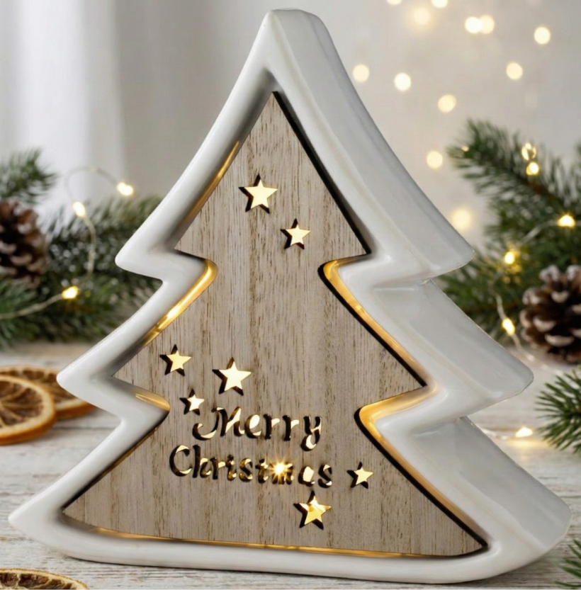 Choinka ceramiczna Merry Christmas LED 13cm