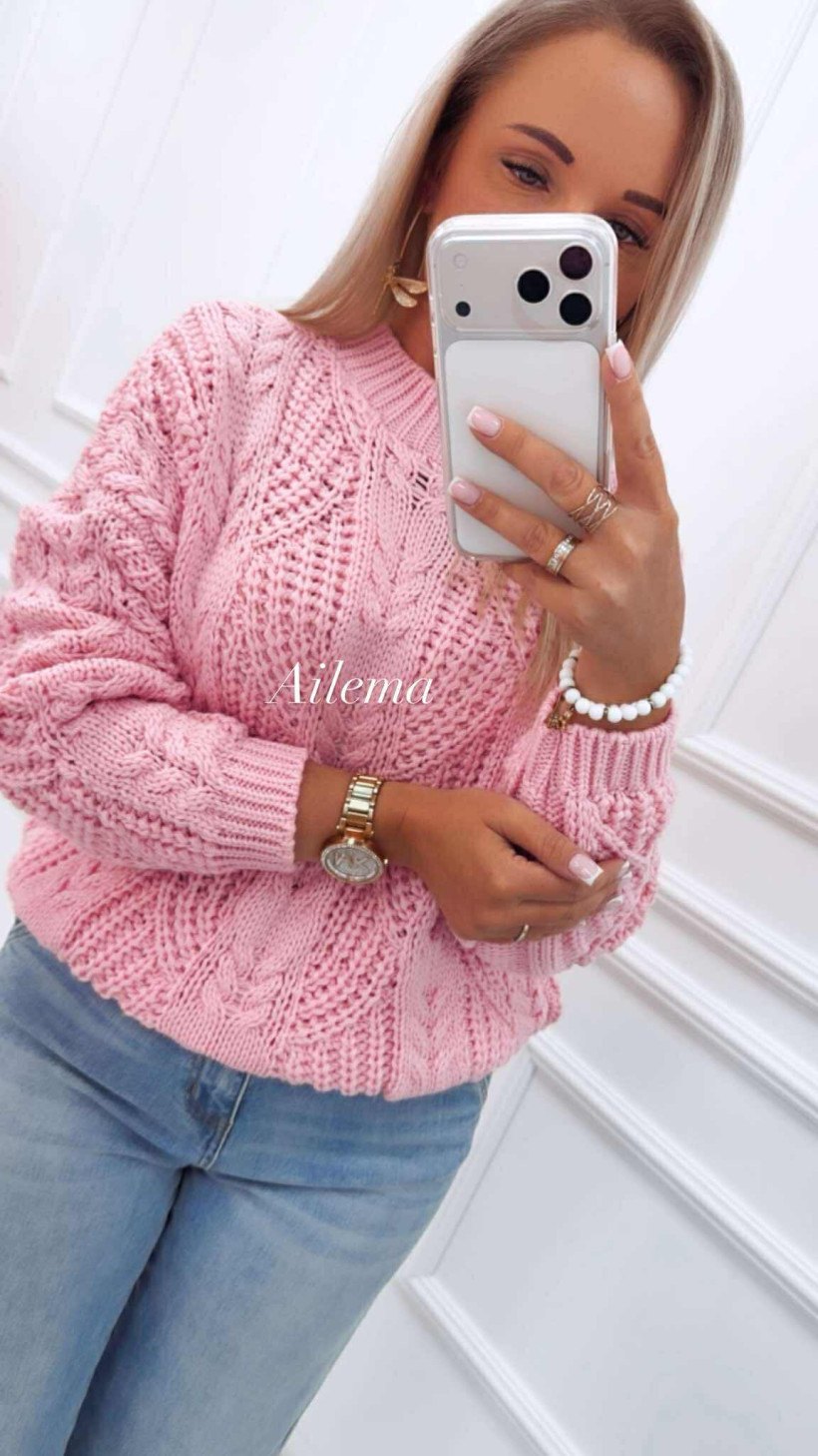 Sweter pleciony Bocca kk1541 długi rękaw, okrągły dekolt