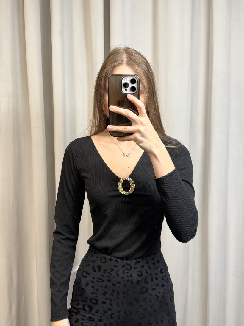 Bluzka prążek czarna ze złotym zdobieniem