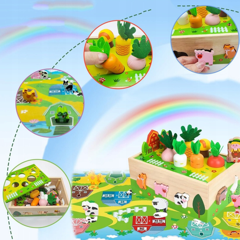 Sorter Montessori Farma MARCHEWKI Drewniana Kostka zabawka edukacyjna