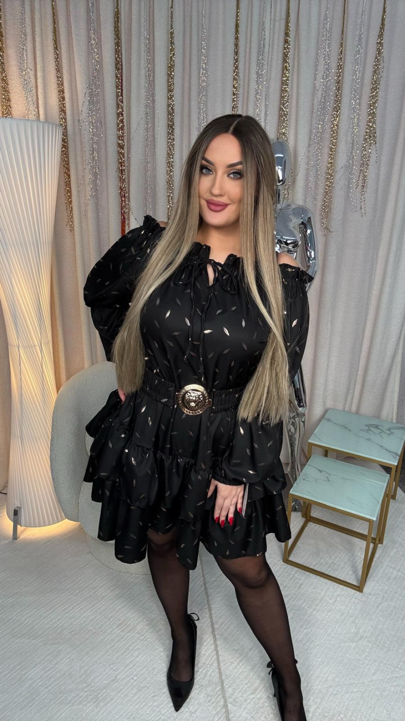 AL147  Kombinezon MY LUXE czarny ze złotymi listkami Czarny 