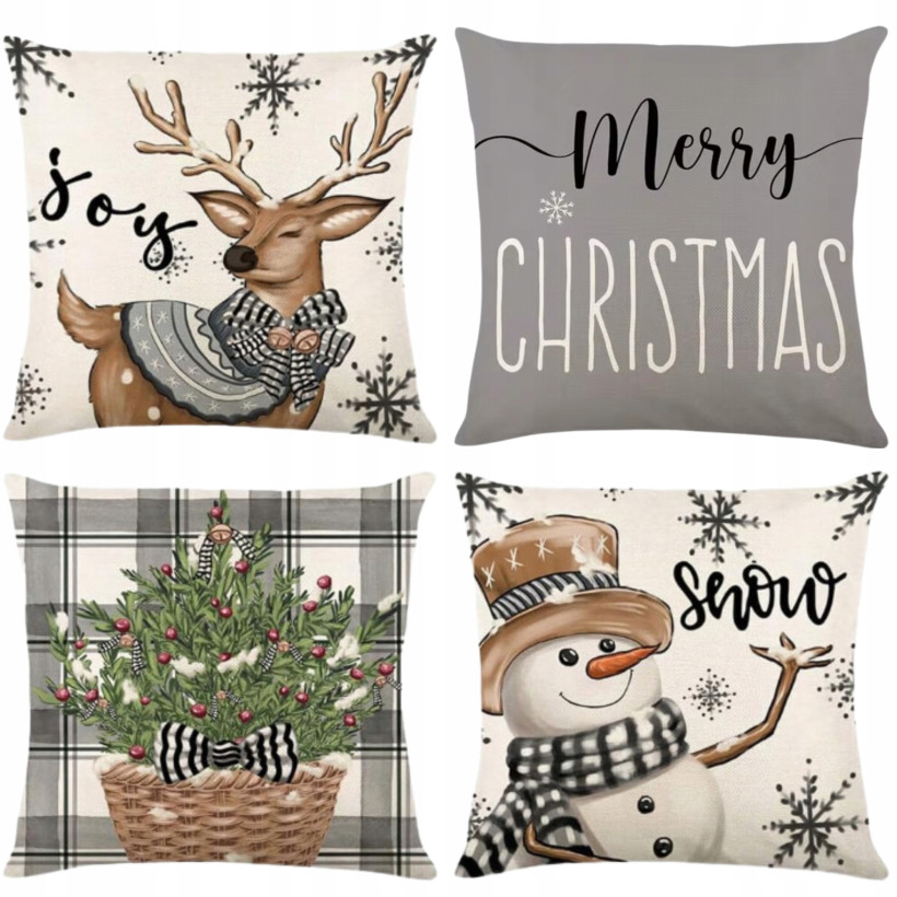 ZESTAW POSZEWKA NA PODUSZKĘ ŚWIĄTECZNA 4 SZT DEKORACYJNA 45X45