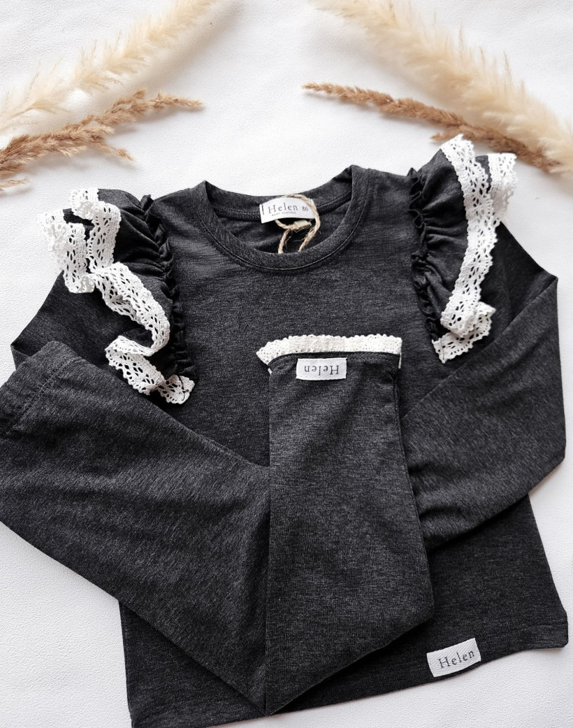 BLUZKA Z PODWÓJNĄ FALBANKĄ GRAFIT HELEN