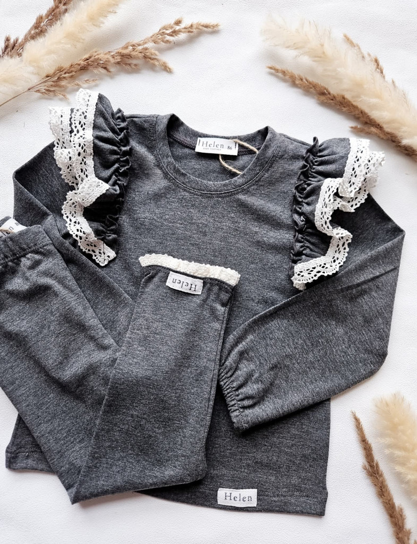 BLUZKA Z PODWÓJNĄ FALBANKĄ SZARA HELEN