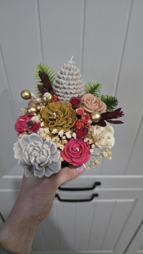 Box świąteczny stroik swiece sojowe 