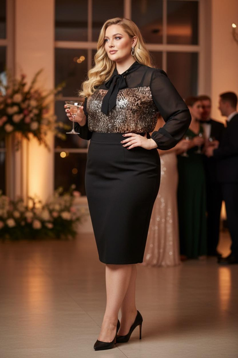 Koszula PLUS SIZE WERONIKA – szyfon & złote cekiny