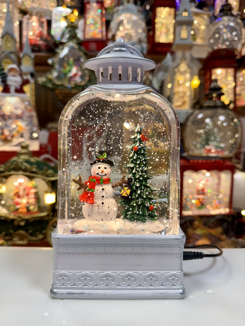 Lampion świąteczny. Pozytywka grająca biała. Wysokość 20cm