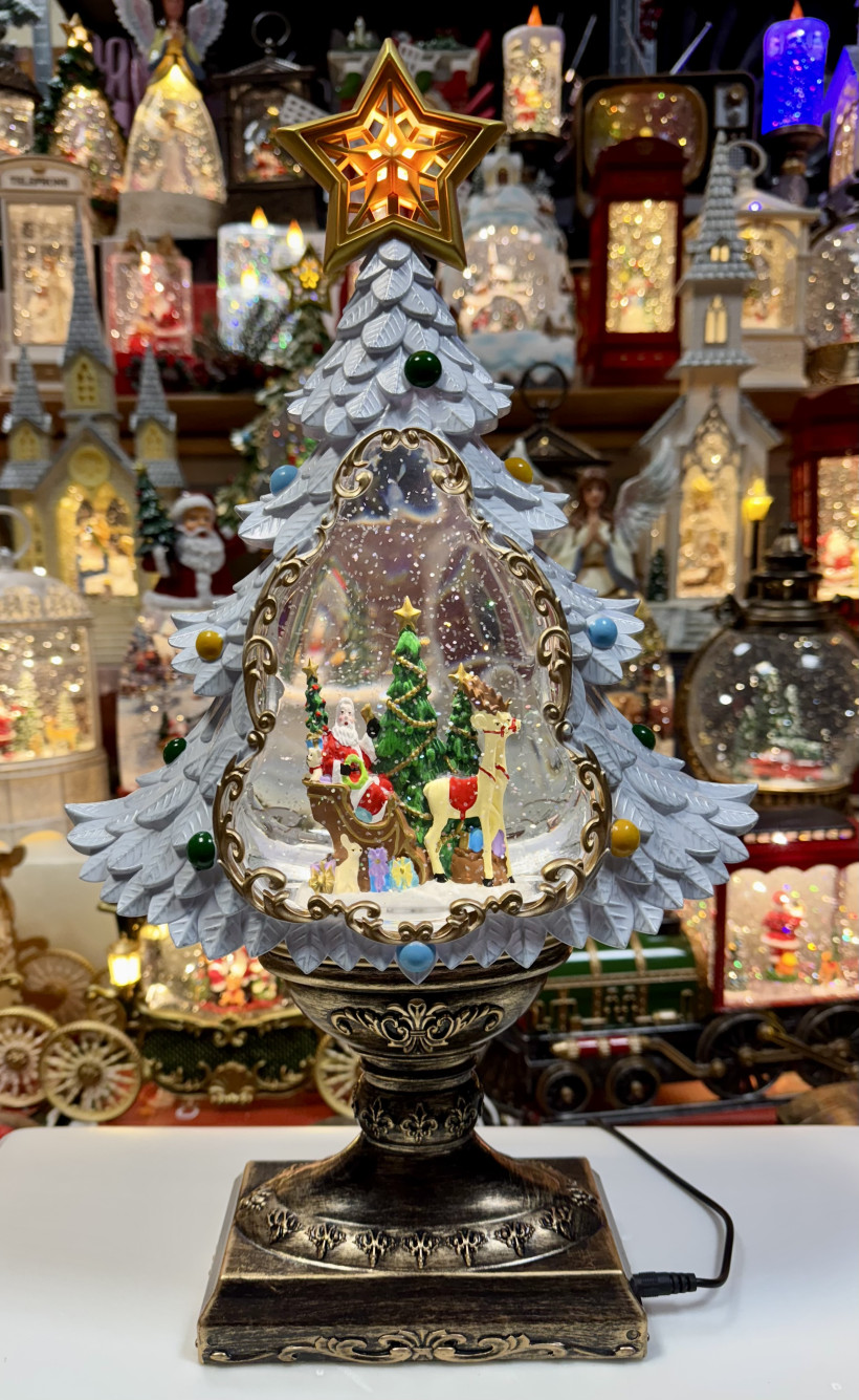 Lampion świąteczny duży. Choinka. Pozytywka grająca. Wysokość 42cm