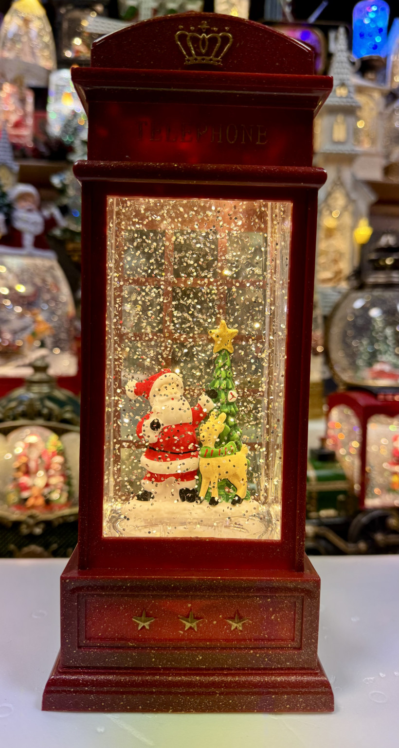 Lampion świąteczny. Budka telefoniczna. Pozytywka grająca. Wysokość 24cm