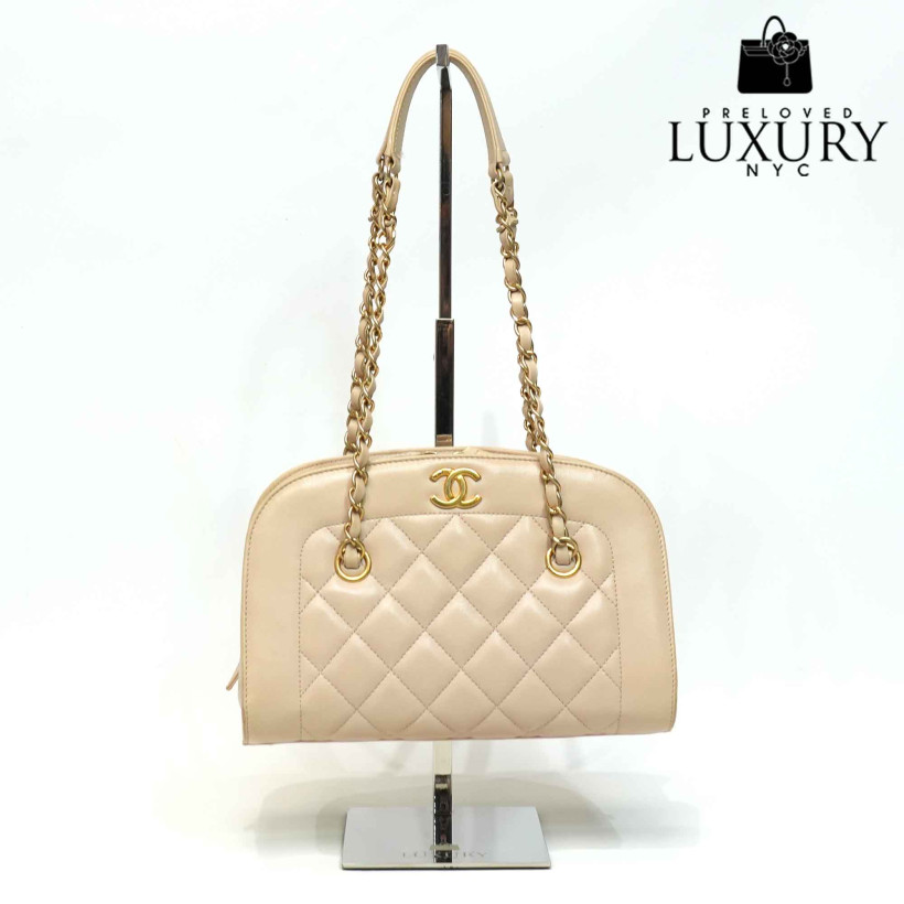 CHANEL Caviar Quilted Mini Bowling Beige Bag