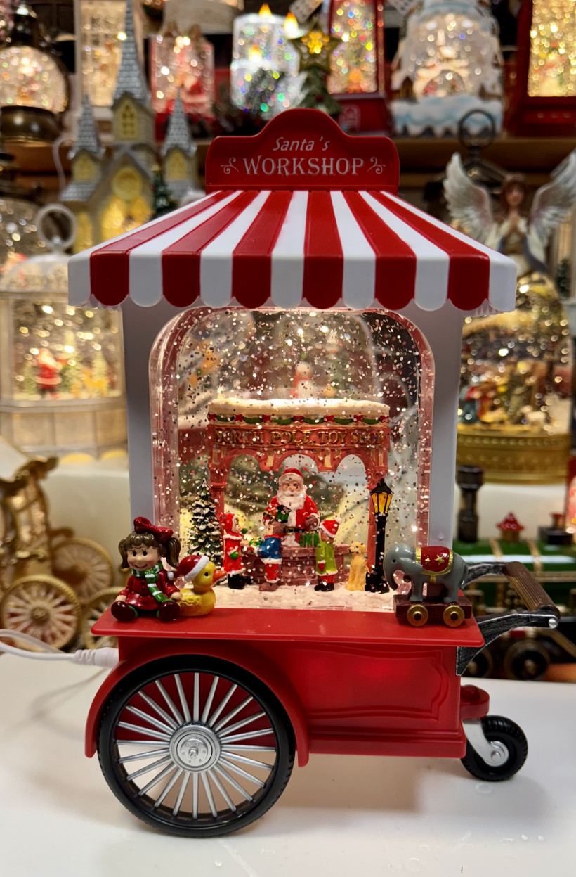 Lampion świąteczny. Santa toy shop. Pozytywka grająca. Wysokość 26cm