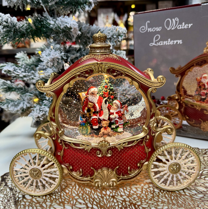 Lampion świąteczny karoca. Pozytywka grająca. Wysokość 20cm