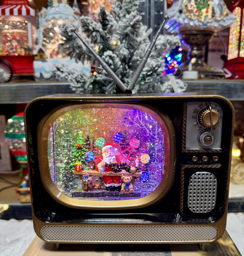 Lampion świąteczny telewizor. Pozytywka grająca. Wysokość 16 cm