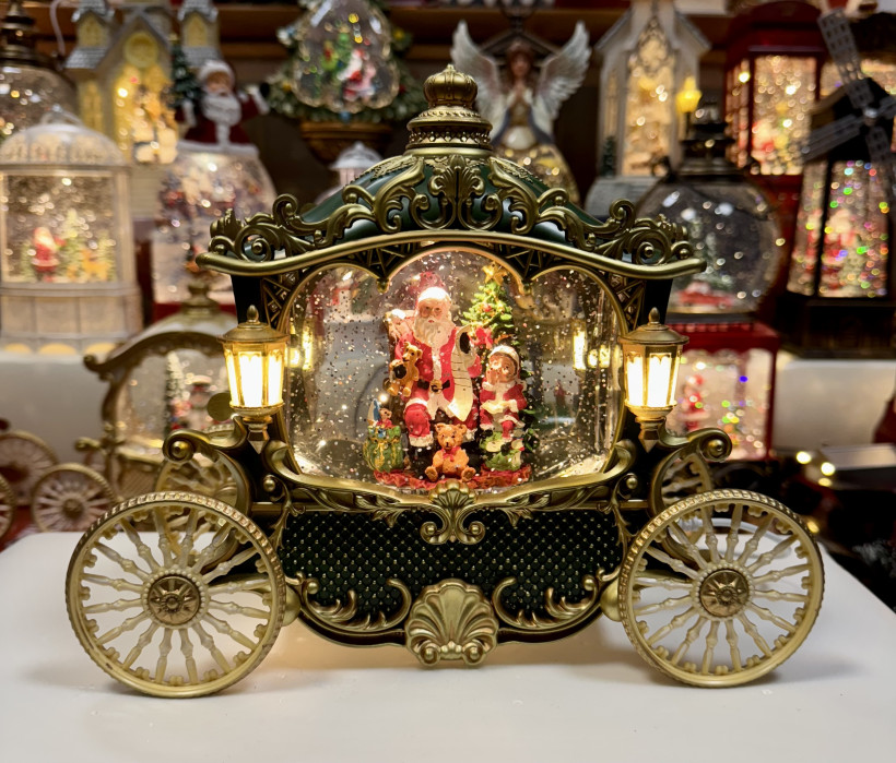 Lampion świąteczny karoca. Pozytywka grająca. Wysokość 21cm