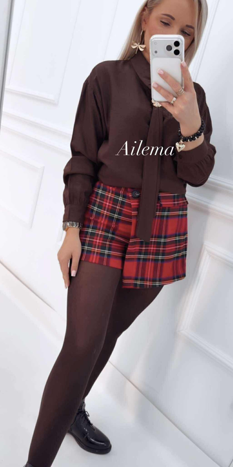 WYPRZEDAŻ Spódnico- spodenki w kratę kk1551 z guzikami i imitacją kieszonki 