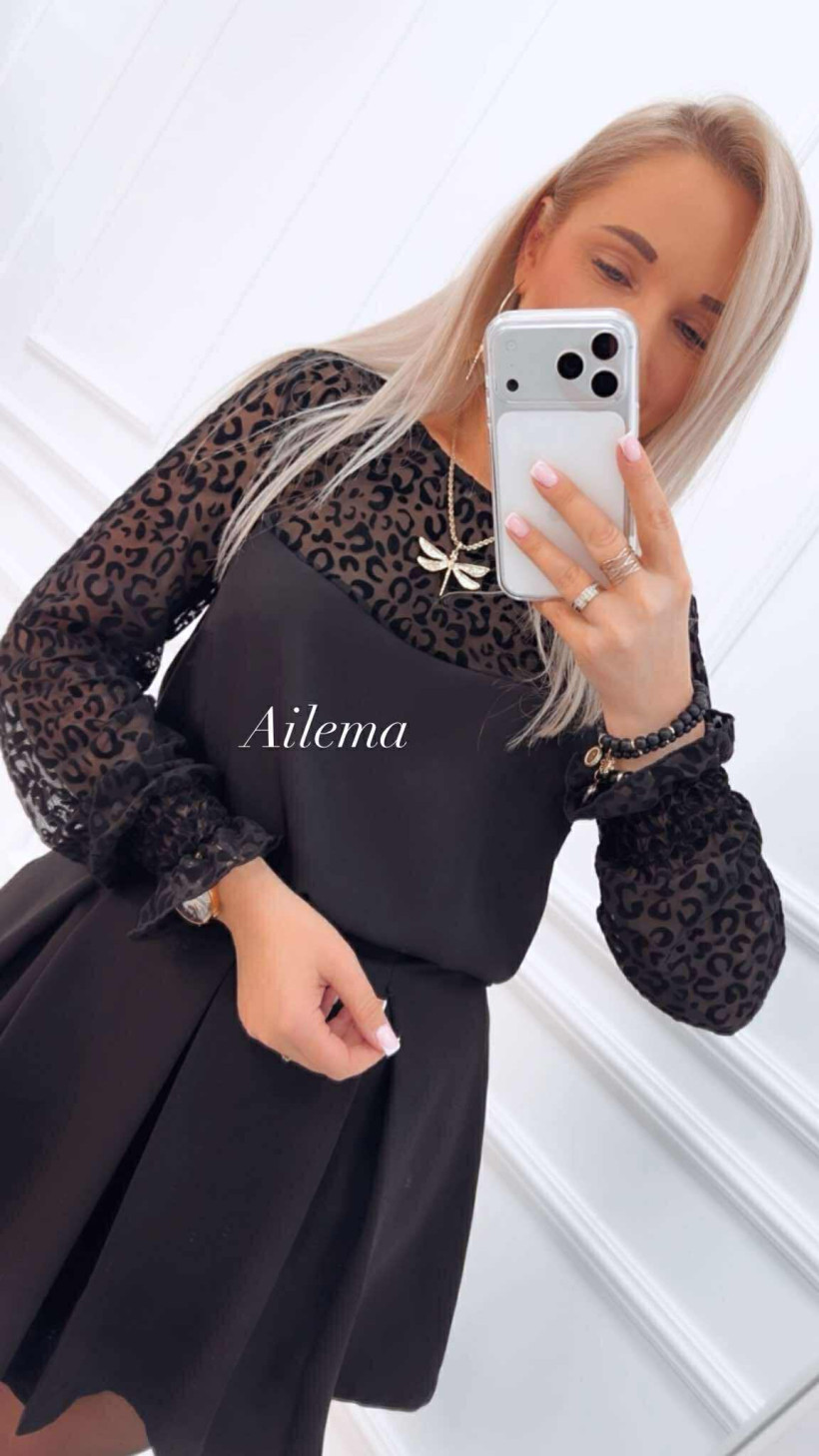 Koszula Ailema Madex czarna panterka kk1561 rękaw zakończony gumką