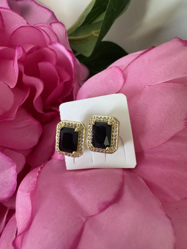 Kolczyki czarny kamień i diamenty 13704 R