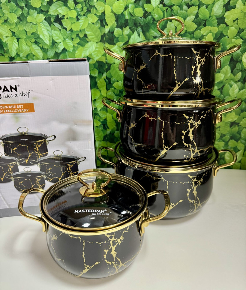 Zestaw garnków emaliowanych 8el. Szklane pokrywki- MP-2634