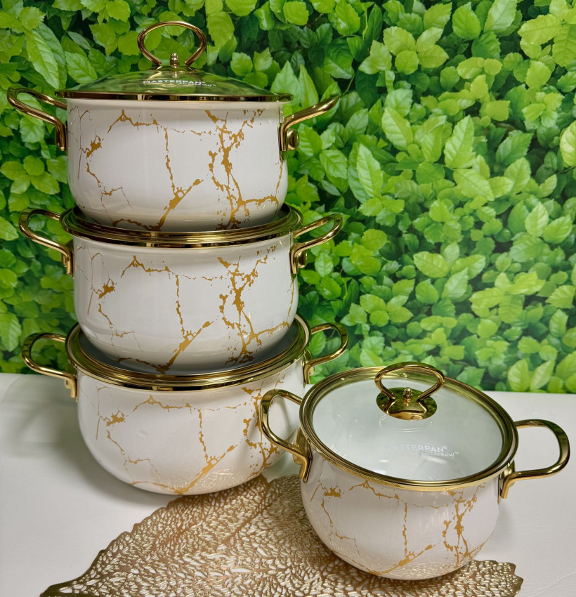 Zestaw garnków emaliowanych 8el. Szklane pokrywki- MP-2636