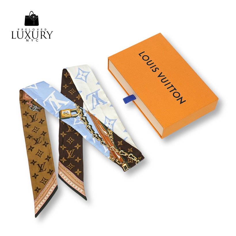 LOUIS VUITTON Twilly Brown/ Light Blue