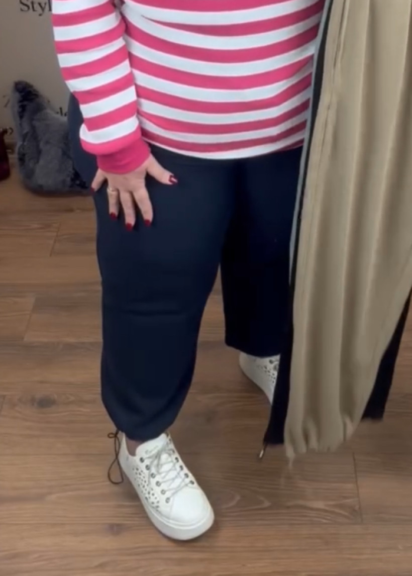 Spodnie jednokolorowe Bad ściągana nogawka na troczek - (l/xl, xl/2xl) - 20284 -granat