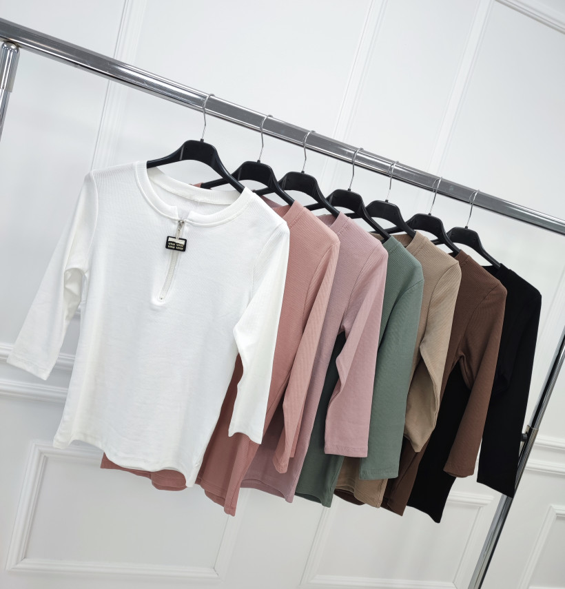 Bluzka prążek Megi B2120 zamek przy dekolcie 