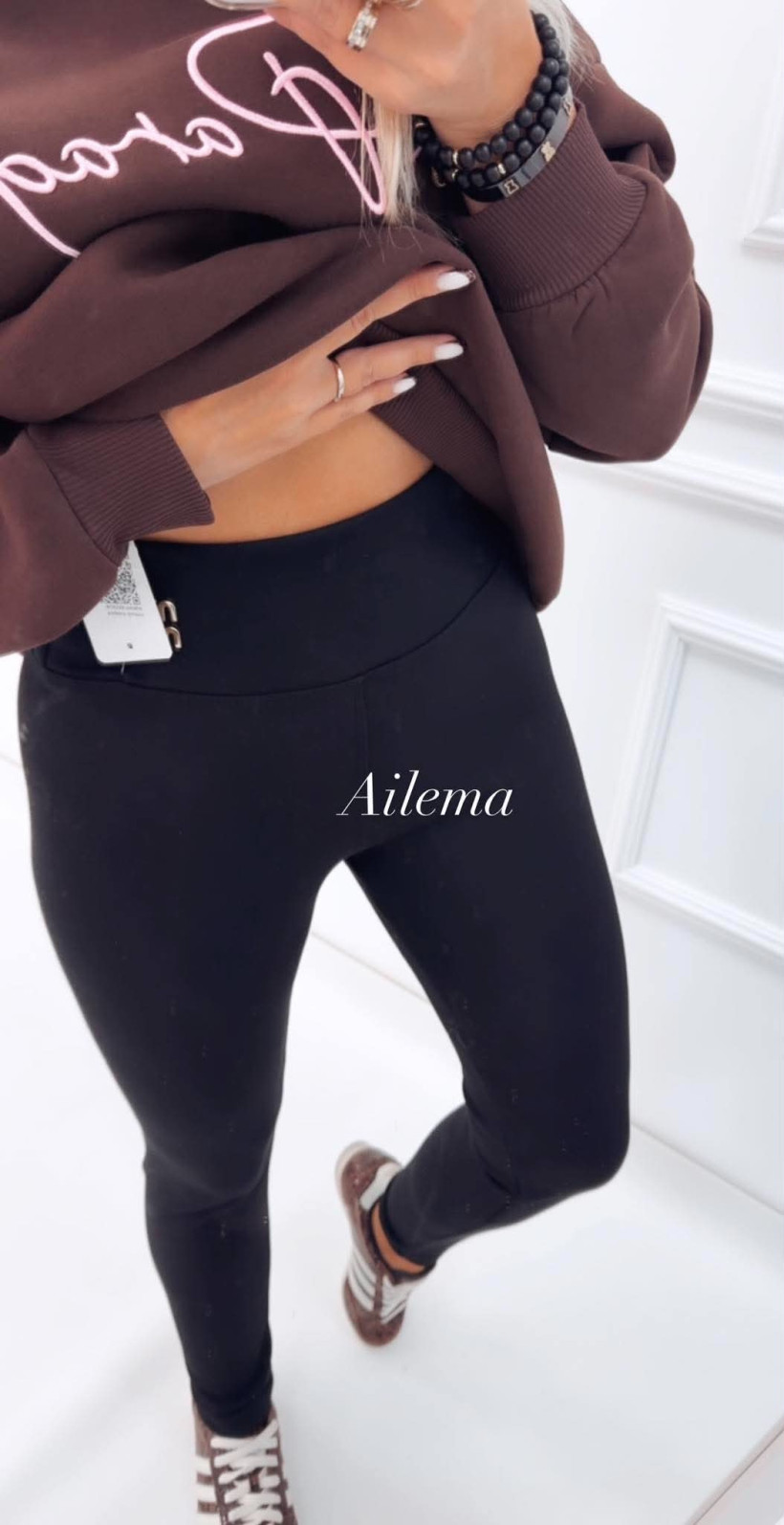 Legginsy minmin ocieplane W5161 złoty napis