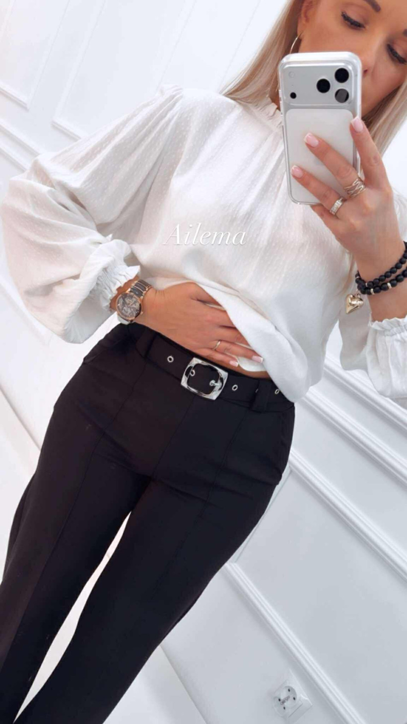 Spodnie szeroka nogawka kk1579 pasek z klamrą