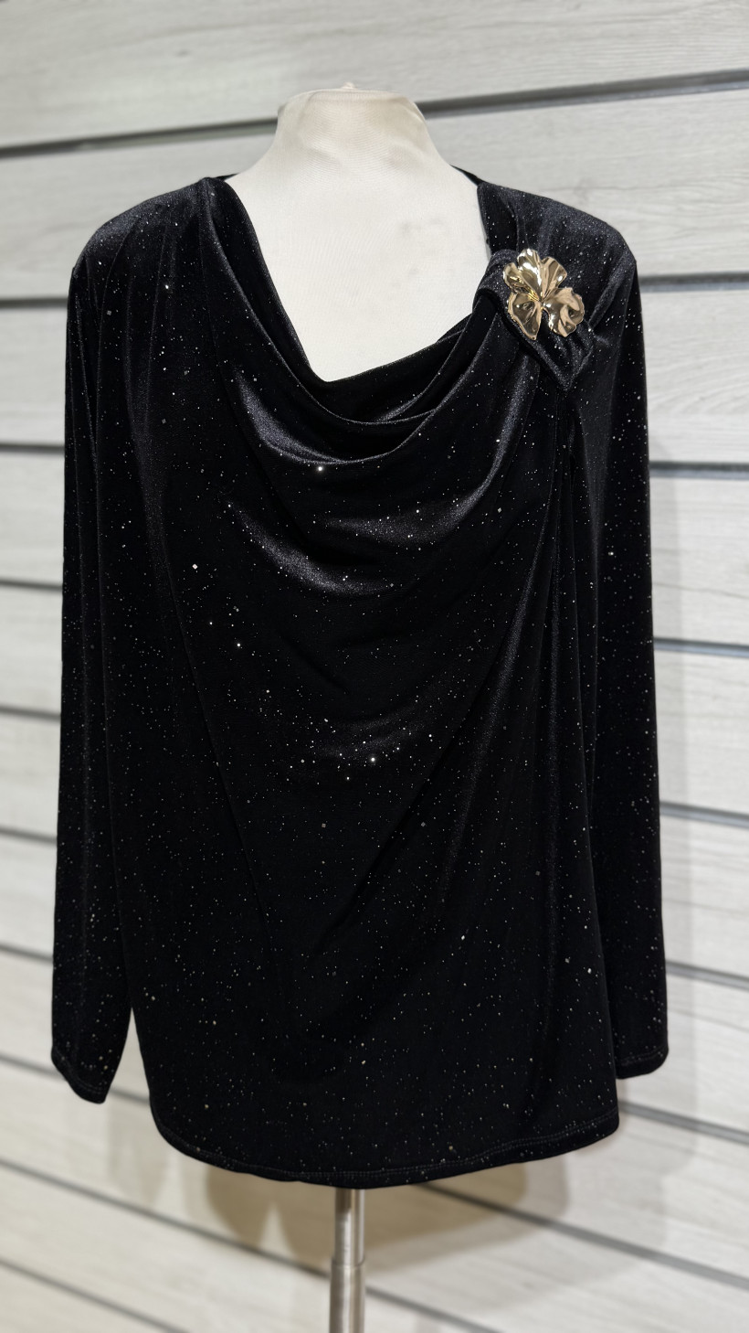 TUNICA BRILHANTE ALFINETE FLOR