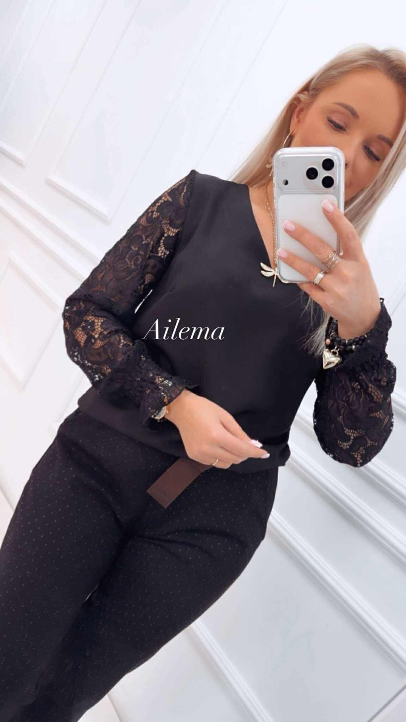 Elegancka koszula Madex kk1606 koronkowe rękawy, dekolt V