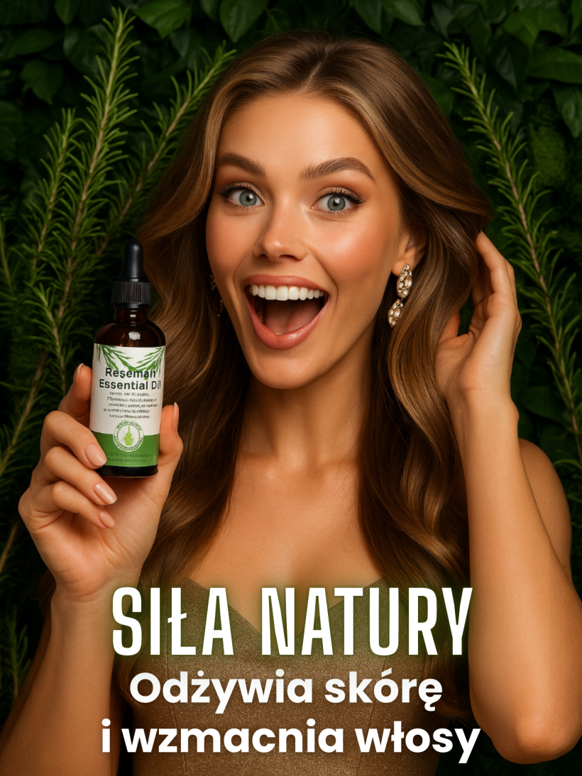 NATURALNY WEGAŃSKI OLEJEK ETERYCZNY Z ROZMARYNU DO PIELĘGNACJI SKÓRY I WŁOSÓW