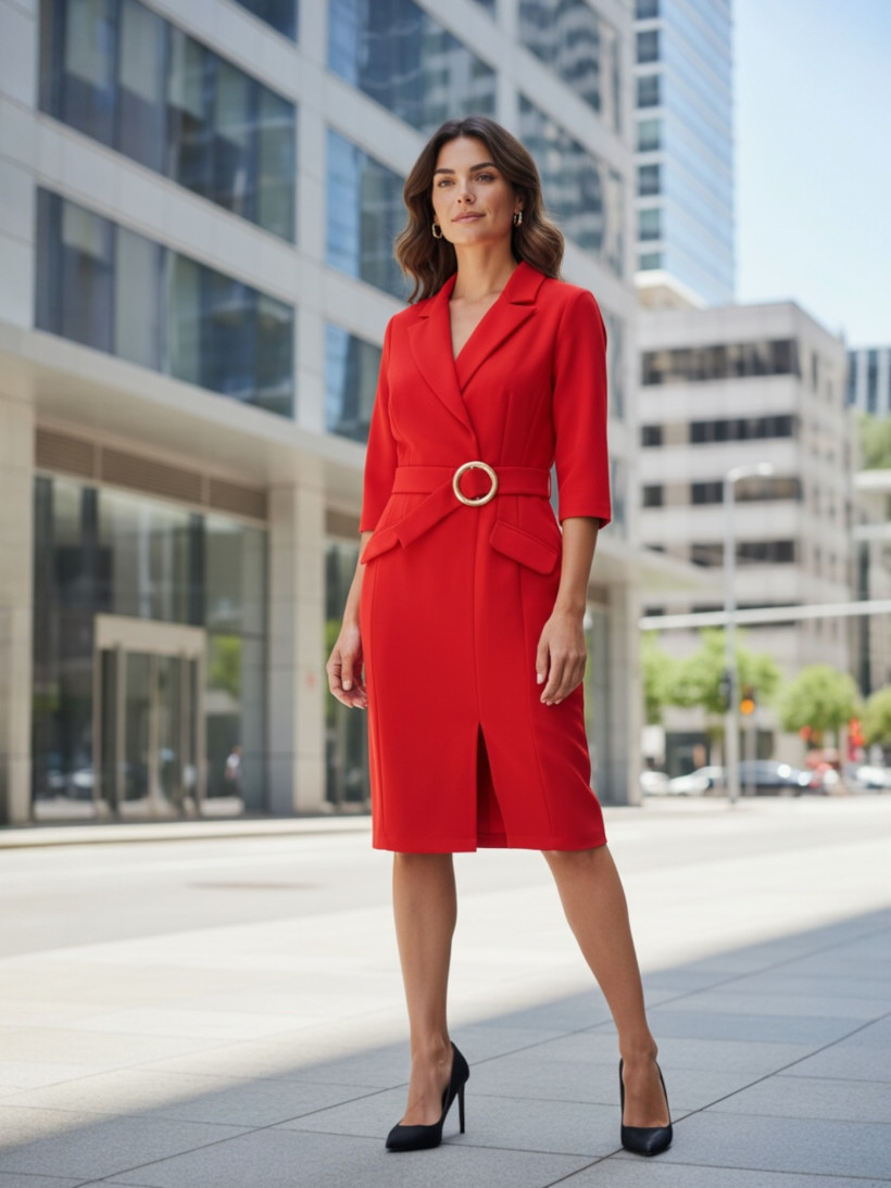 SUKIENKA CZERWONA Z KIESZENIAMI I PASKIEM