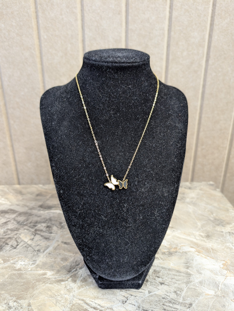 MOTYLKI - biżuteria naszyjnik stal nierdzewna dwa motylki