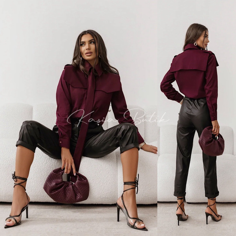 Koszula Bawełniana Milo z Krawatem Burgundowa