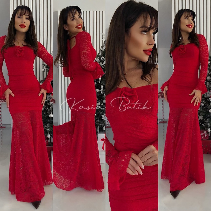 Sukienka Maxi Koronkowa Morena Czerwona