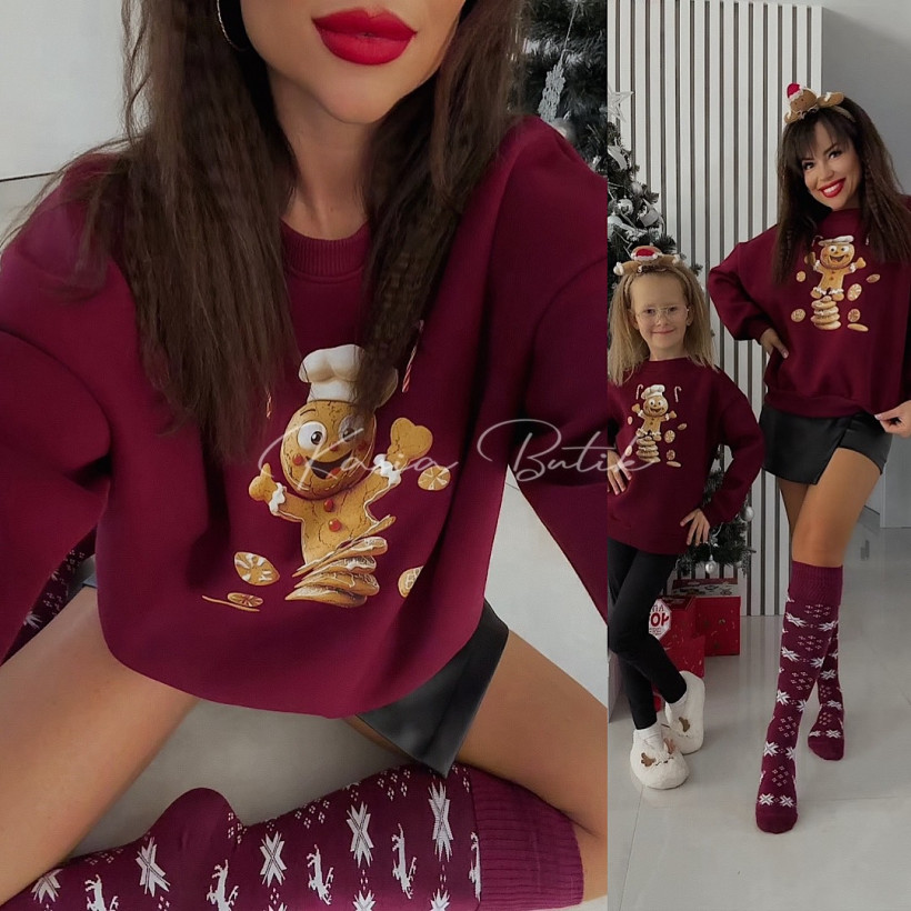 Bluza Bawełniana Lara Ciastek Bordowa