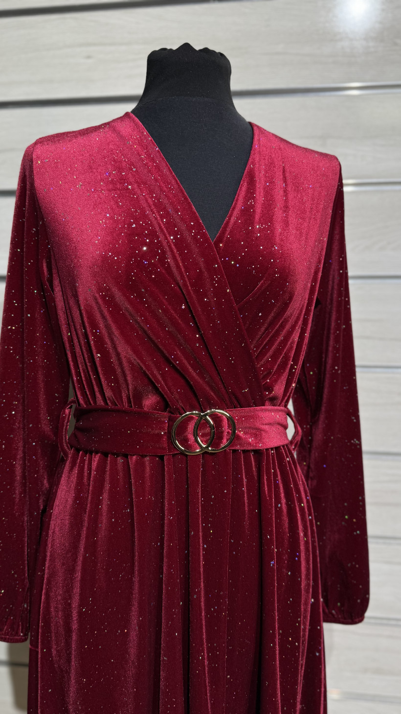 VESTIDO CAMURÇA BRILHANTE DECOTE CRUZADO