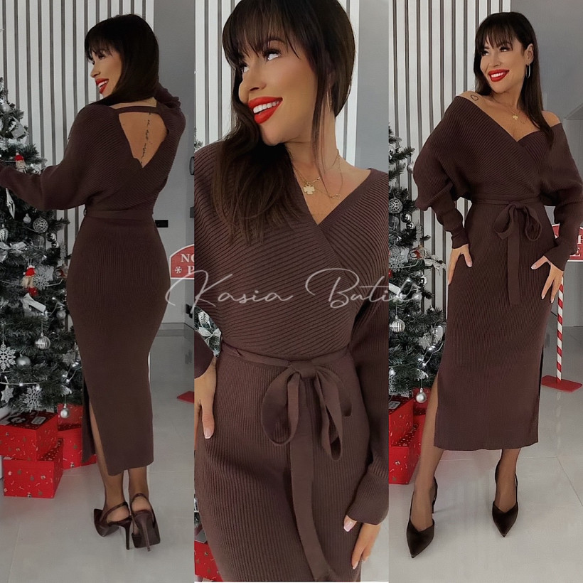 Sukienka Midi Dzianinowa Montreal Czekoladowa