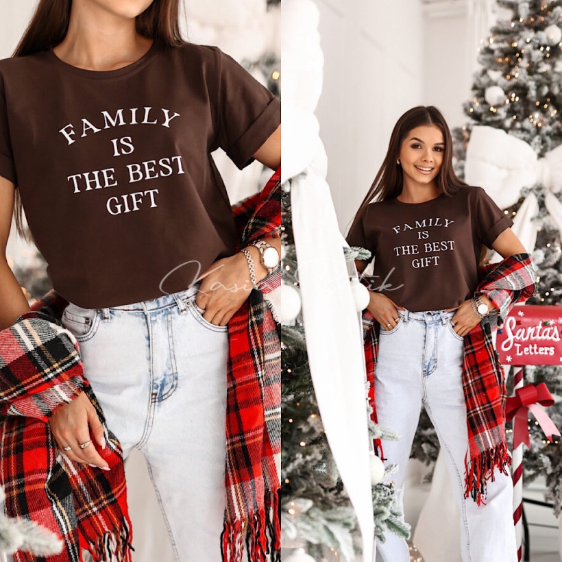 T-shirt Bawełniany Family Czekoladowy