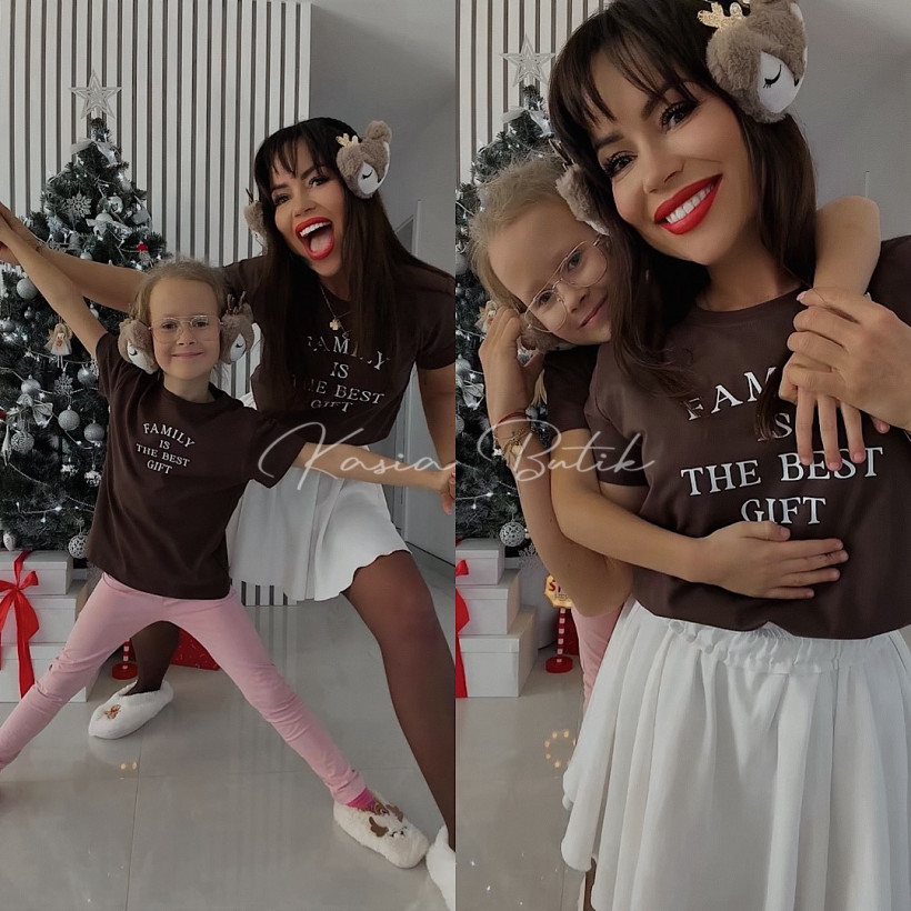 T-shirt Bawełniany Family Czekoladowy KIDS