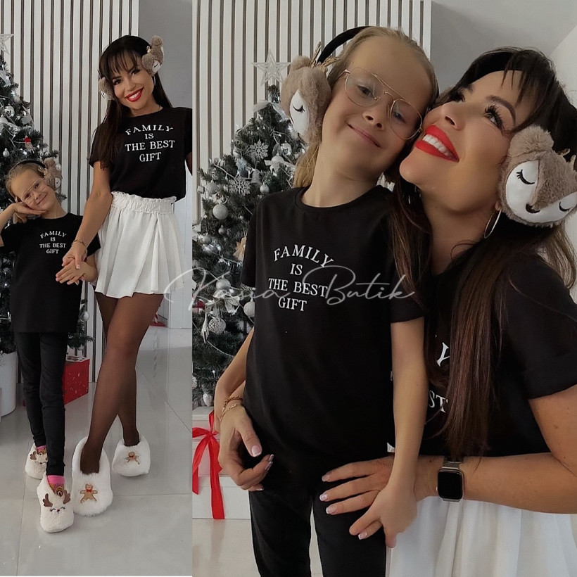 T-shirt Bawełniany Family Czarny KIDS