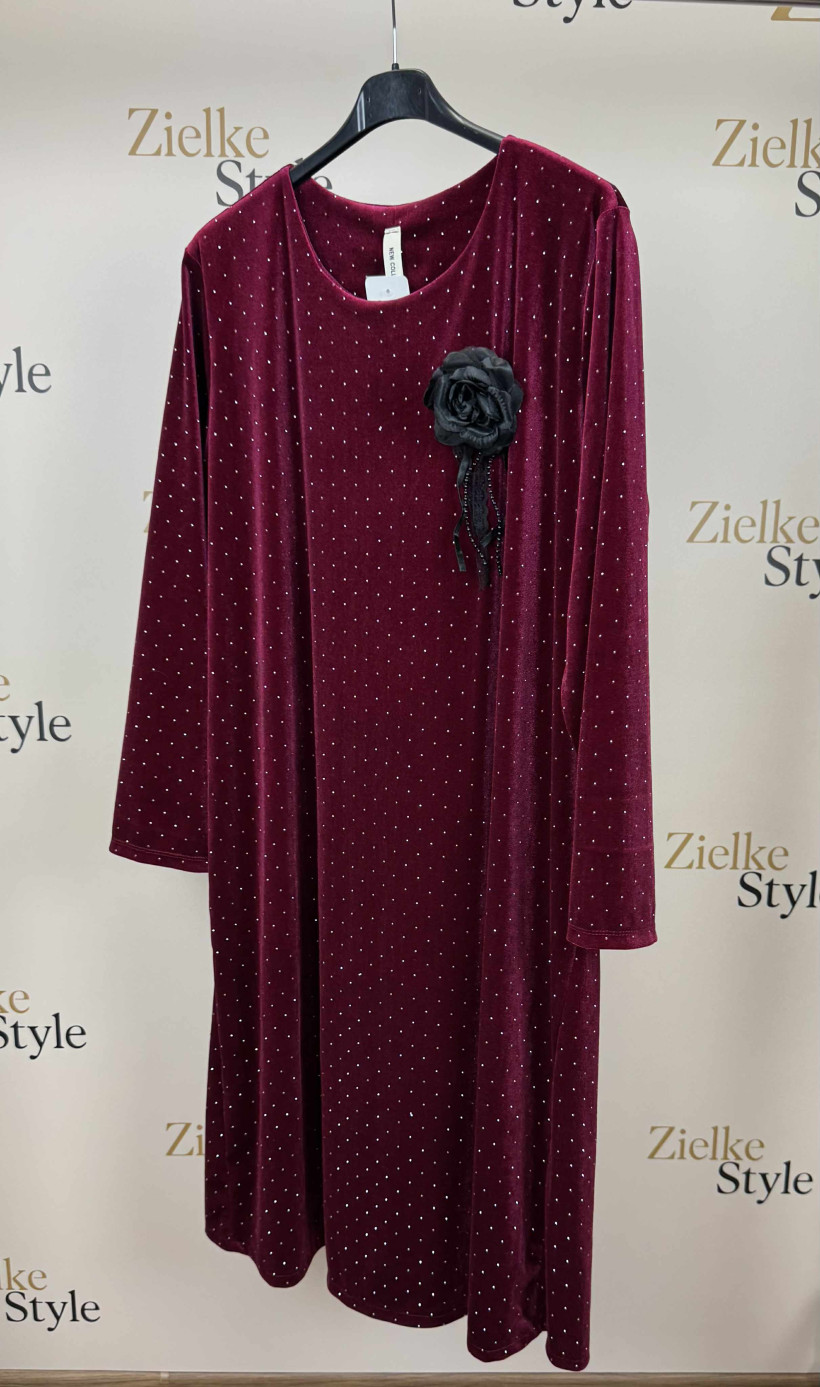 Italia nr.7 - Sukienka jednokolorowa z cyrkoniami, róża - 28015 - bordo