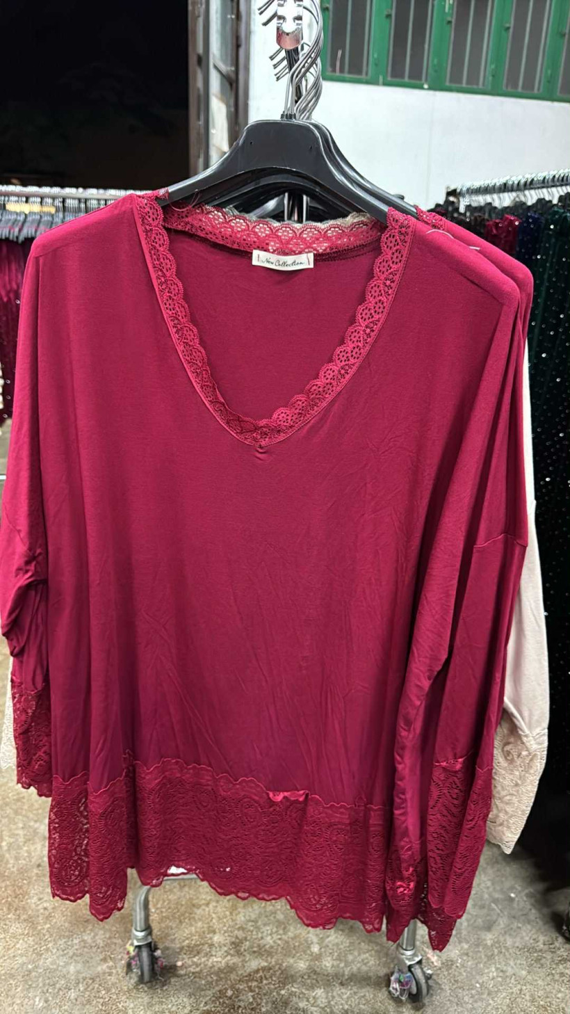 Italia nr.7 - Tunika jednokolorowa z dodatkiem koronki - G28079 - bordo