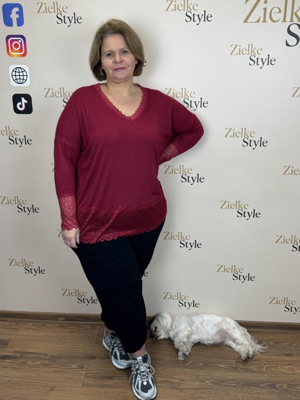 Italia nr.7 - Tunika jednokolorowa z dodatkiem koronki - G28079 - bordo