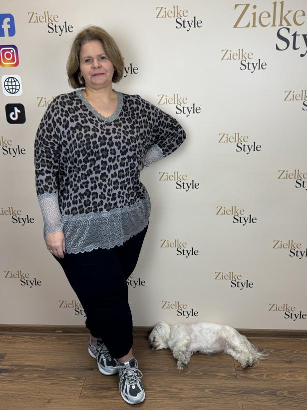 Italia nr.7 - Tunika z dodatkiem koronki, wzór panterka - 28079 - popiel