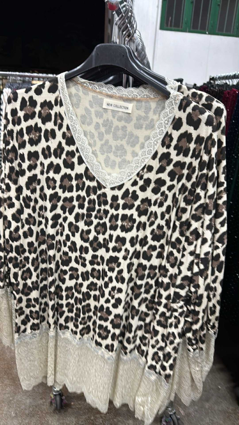 Italia nr.7 - Tunika z dodatkiem koronki, wzór panterka - 28079 - beż