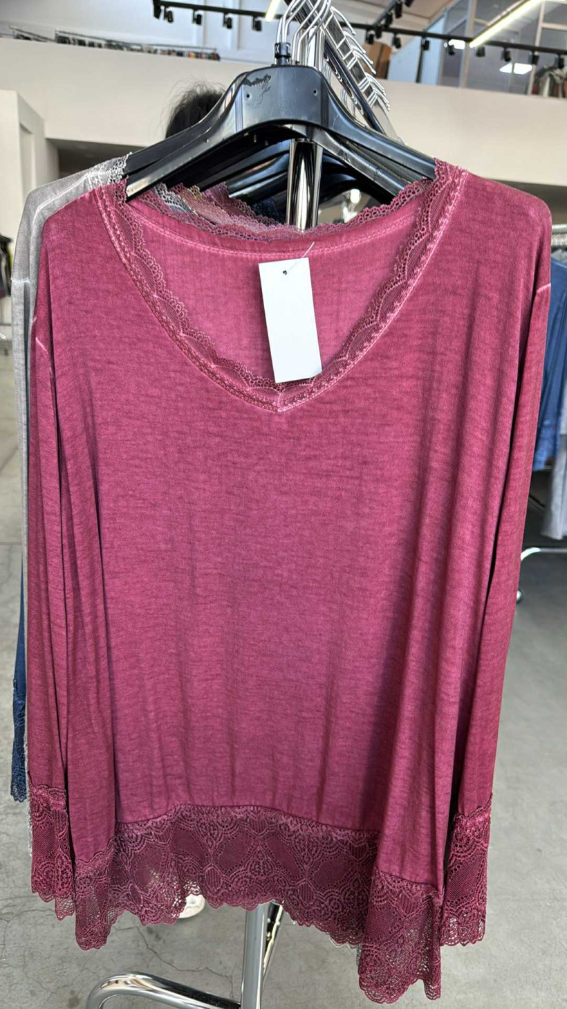 Italia nr 7 - Tunika jednokolorowa z koronką - 9914 -bordo