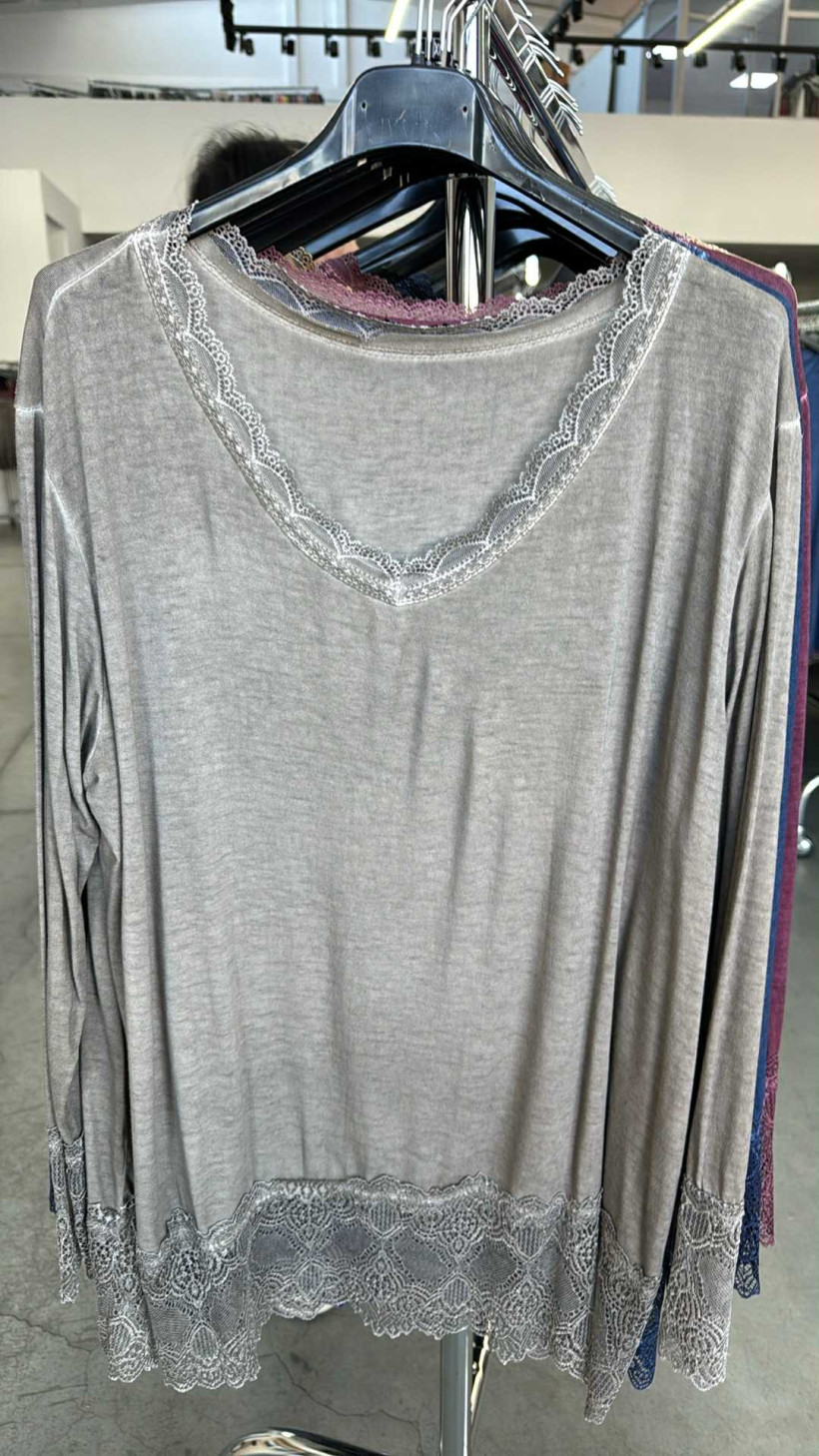 Italia nr 7 - Tunika jednokolorowa z koronką - 9914 - fango