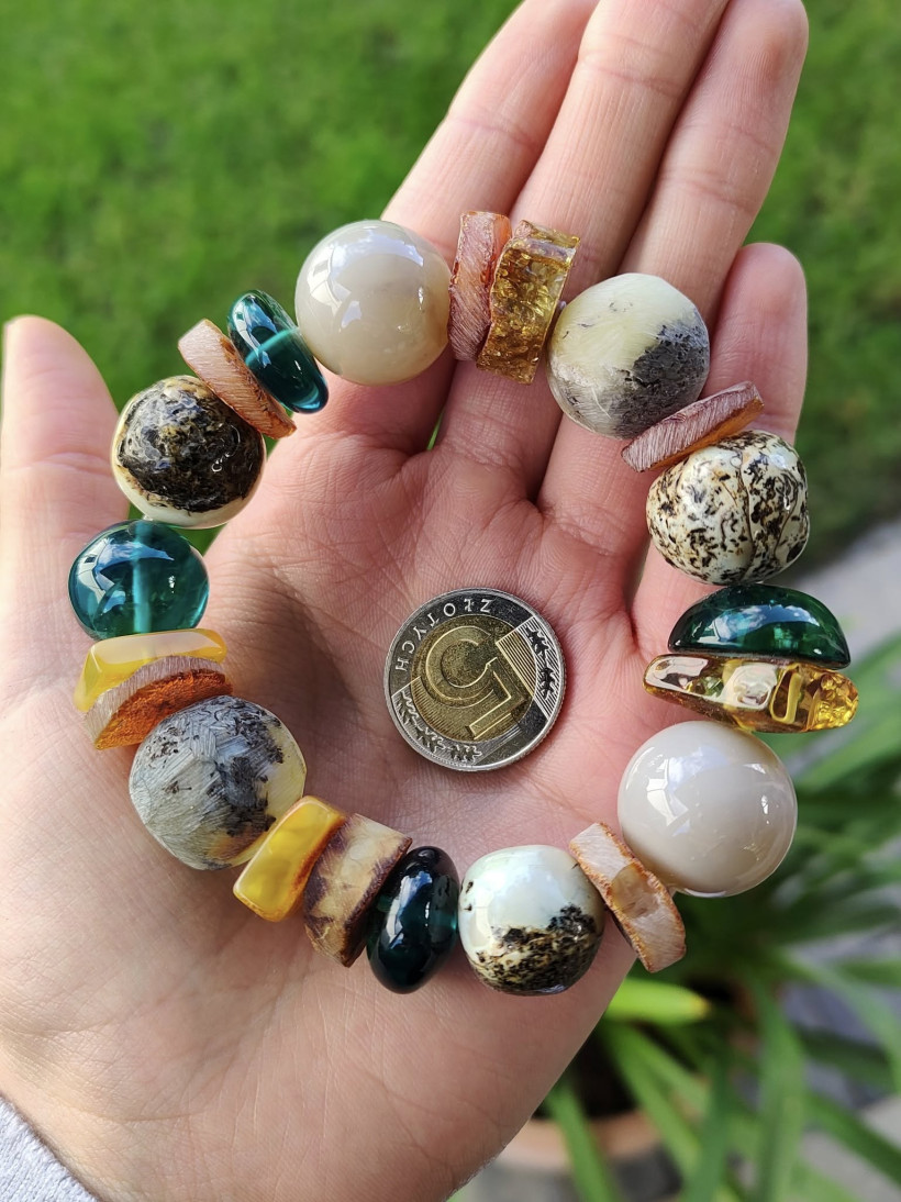 Bransoletka artystyczna z bursztynu - ręcznie robiona, unikat